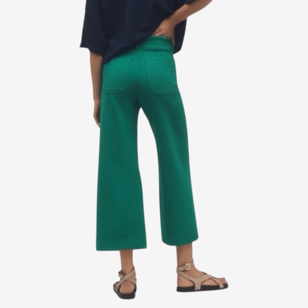 Anthropologie Maeve The Colette Cropped Wide Leg Pants Kelly Green 30 - Picture 4 of 10